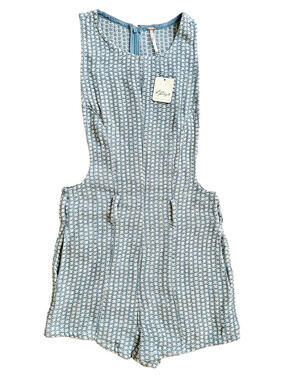NWT Free People Blue White Open Side Romper Shortalls Open Side Shorts Cotton S